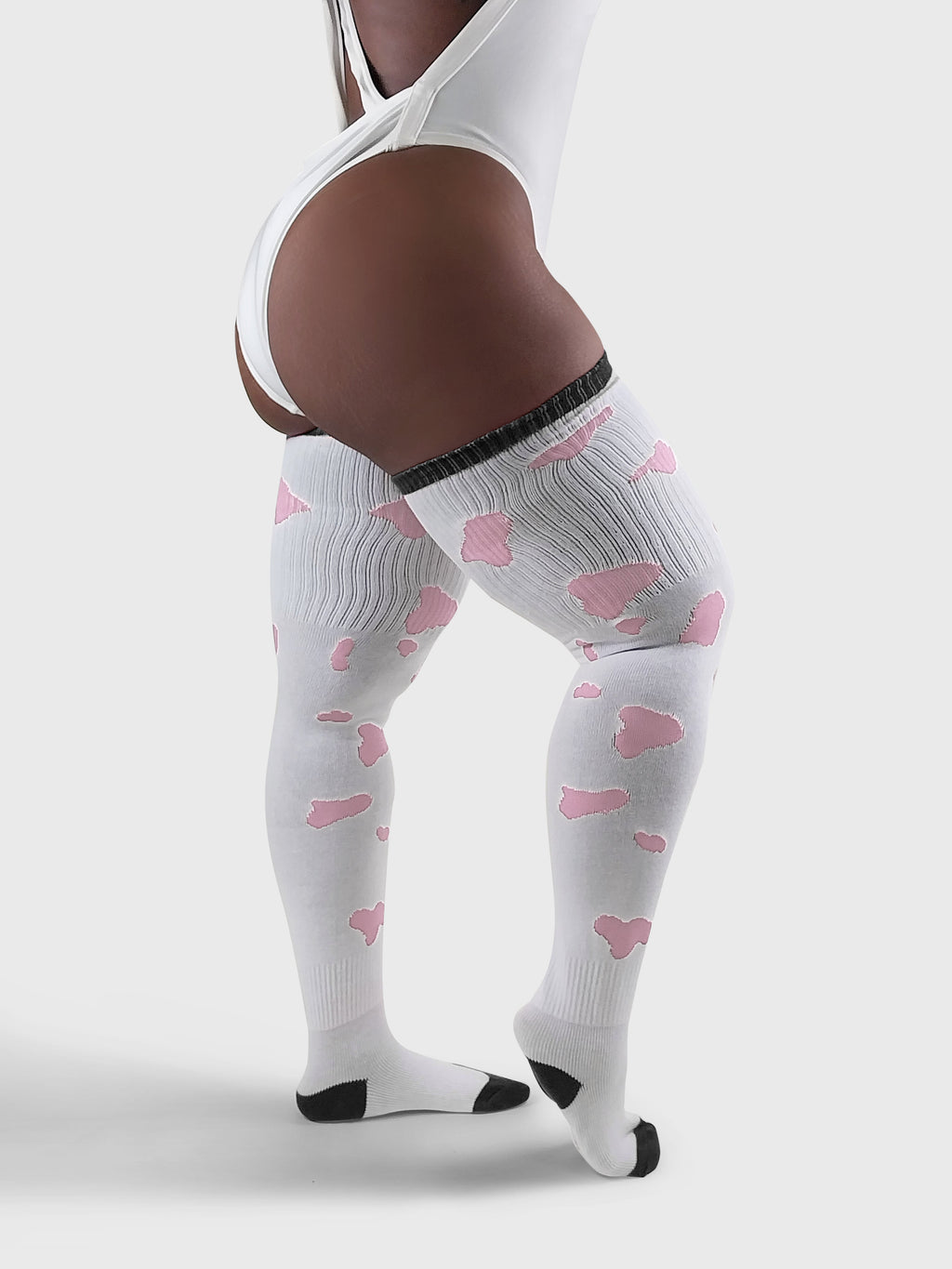 THUNDA THIGHS Tūbbies - Cow Print (White w/Pink Spots)