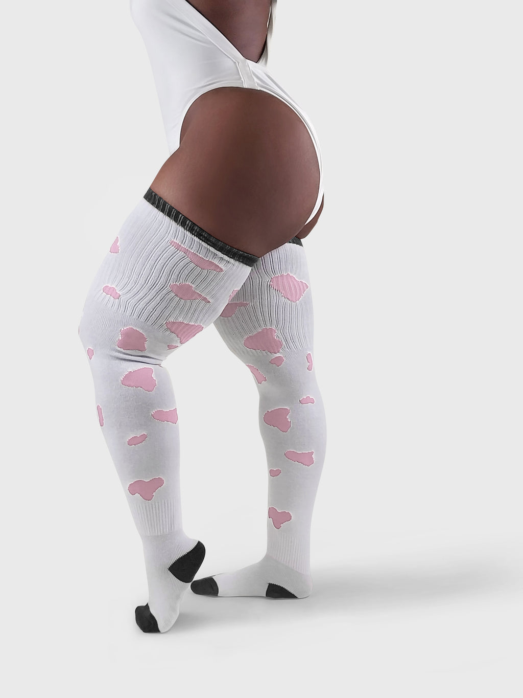 THUNDA THIGHS Tūbbies - Cow Print (White w/Pink Spots)