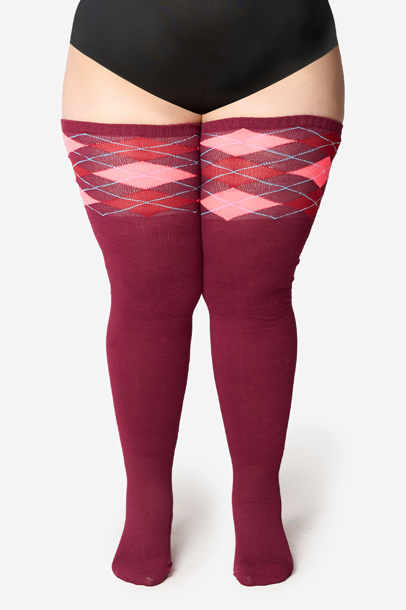 THUNDA THIGHS Tūbbies - Argyle - Rich Garnet