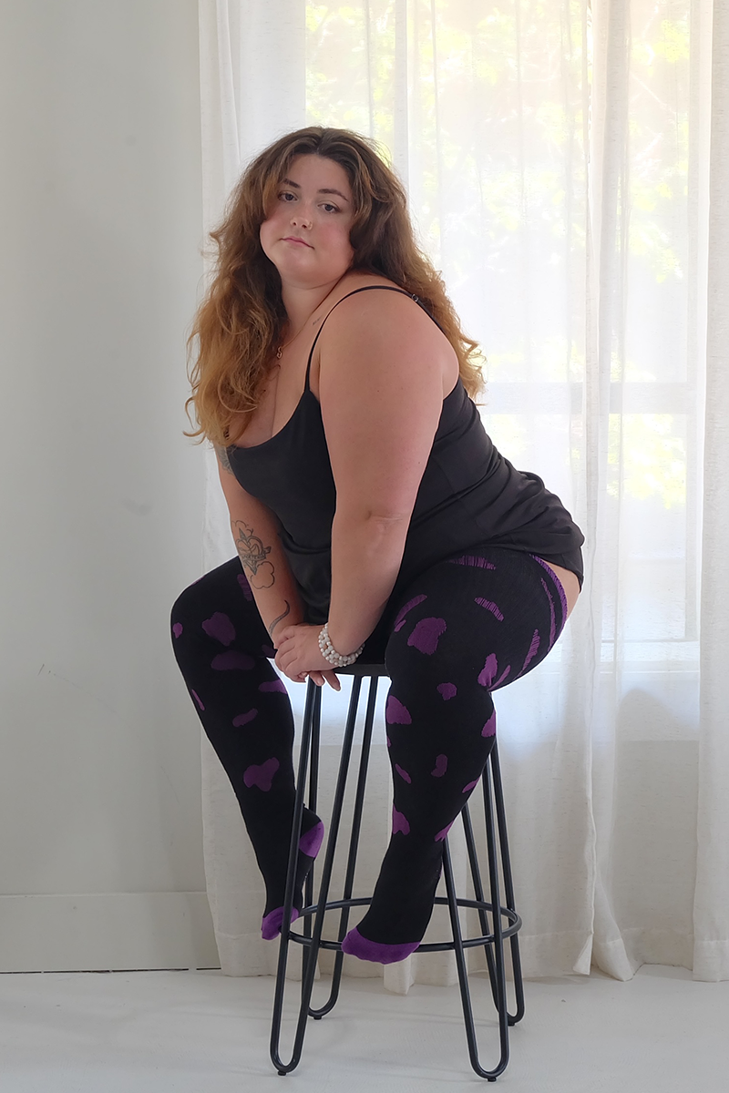 THUNDA THIGHS Tūbbies - Cow Print (Black w/Purple Spots)