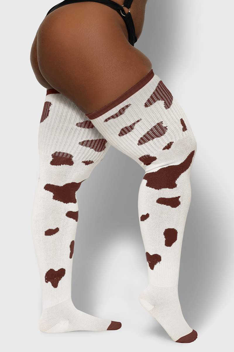 THUNDA THIGHS Tūbbies - Cow Print (White w/Brown Spots)