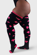 THUNDA THIGHS Tūbbies - Cow Print (Black w/Neon Pink Spots)