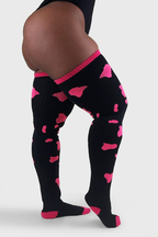 THUNDA THIGHS Tūbbies - Cow Print (Black w/Neon Pink Spots)