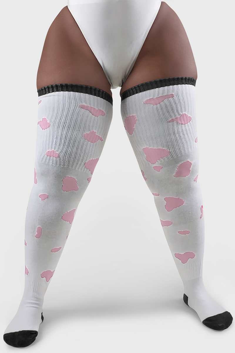 THUNDA THIGHS Tūbbies - Cow Print (White w/Pink Spots)