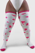 THUNDA THIGHS Tūbbies - Cow Print (White w/Neon Pink Spots)