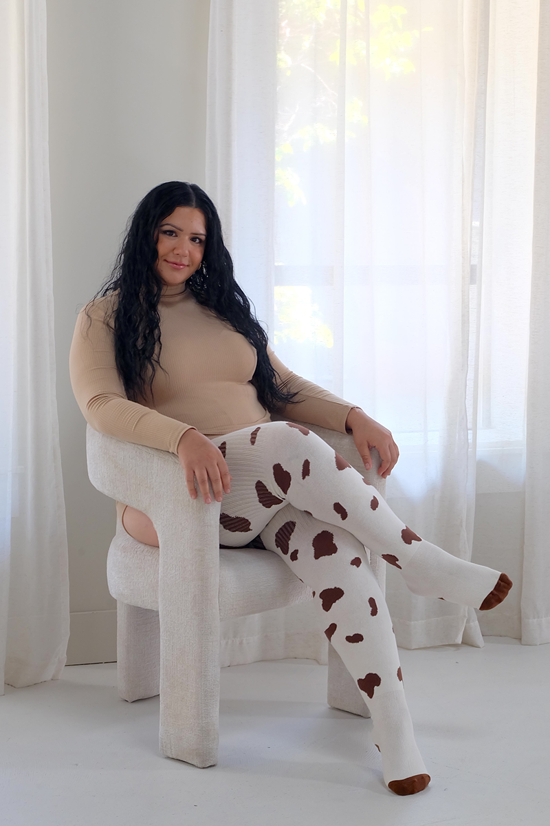 THUNDA THIGHS Tūbbies - Cow Print (White w/Brown Spots)
