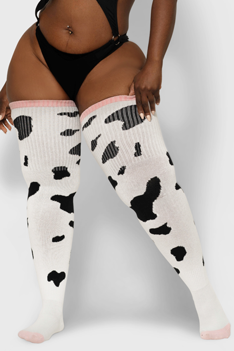 THUNDA THIGHS Tūbbies - Cow Print (White w/Black Spots)
