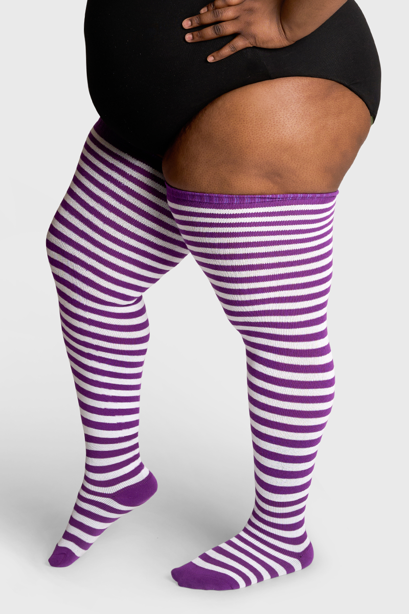 THUNDA THIGHS Tūbbies - Mulberry & White Stripes