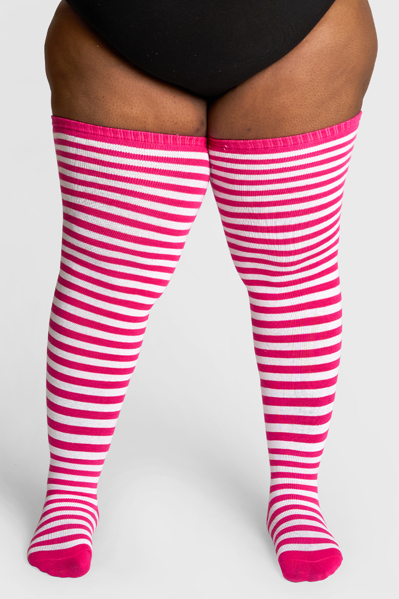 THUNDA THIGHS Tūbbies - Neon Pink & White Stripes