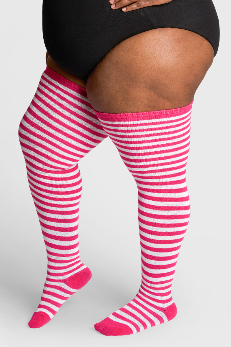 THUNDA THIGHS Tūbbies - Neon Pink & White Stripes