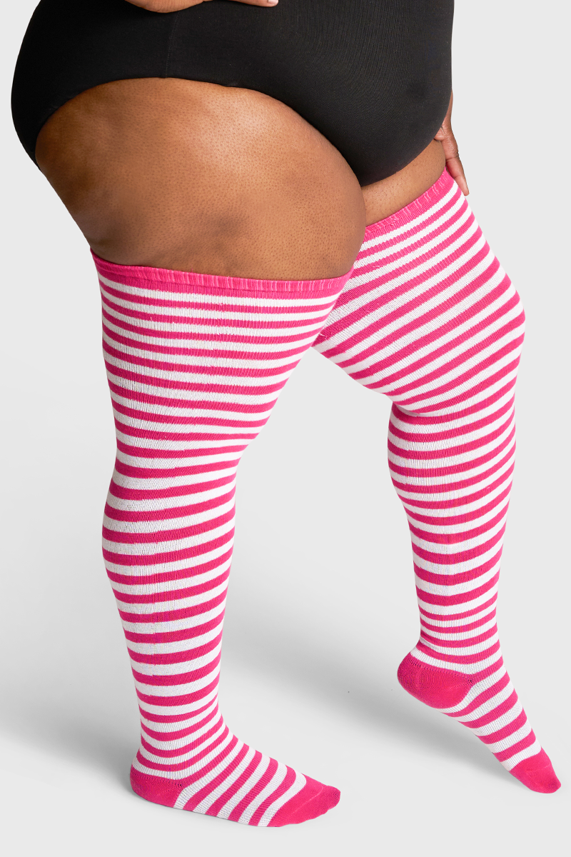 THUNDA THIGHS Tūbbies - Neon Pink & White Stripes