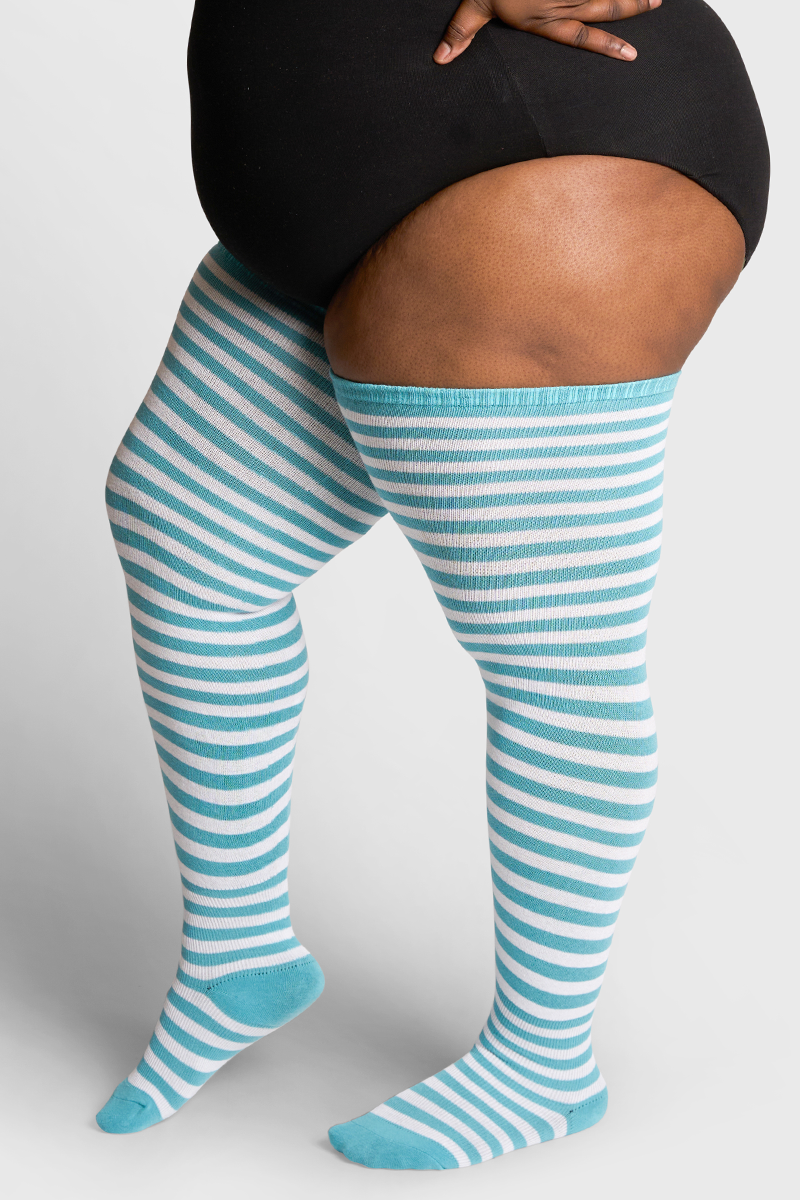 THUNDA THIGHS Tūbbies - Sky Blue & White Stripes