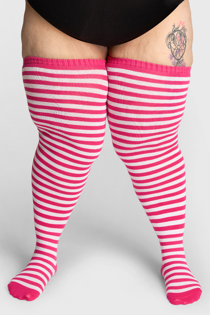 THUNDA THIGHS Tūbbies - Neon Pink & White Stripes