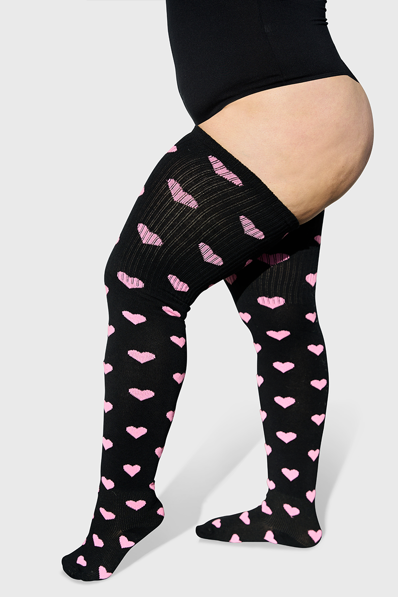 THUNDA THIGHS Tūbbies - Sweetheart - Black & Pink Hearts