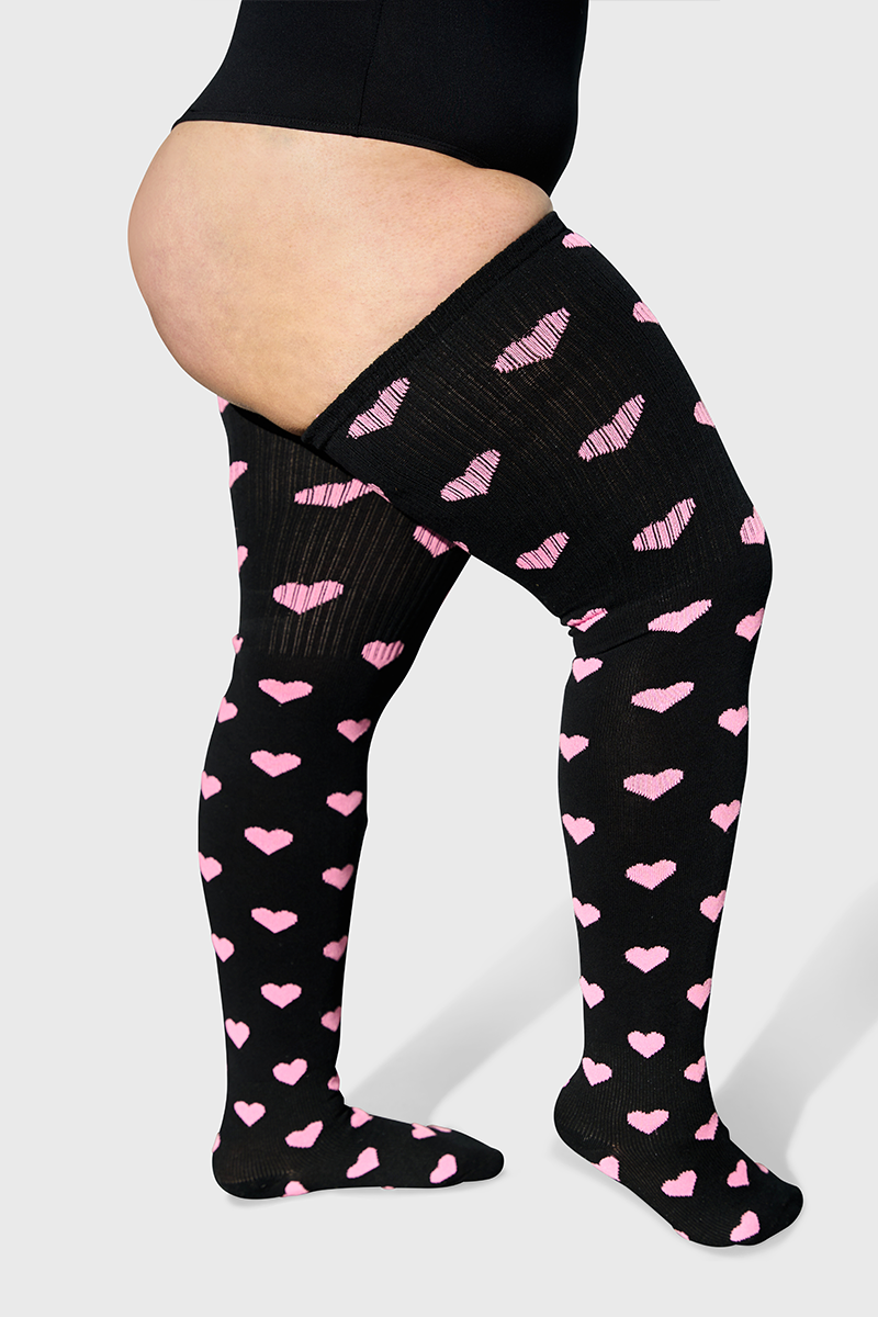 THUNDA THIGHS Tūbbies - Sweetheart - Black & Pink Hearts