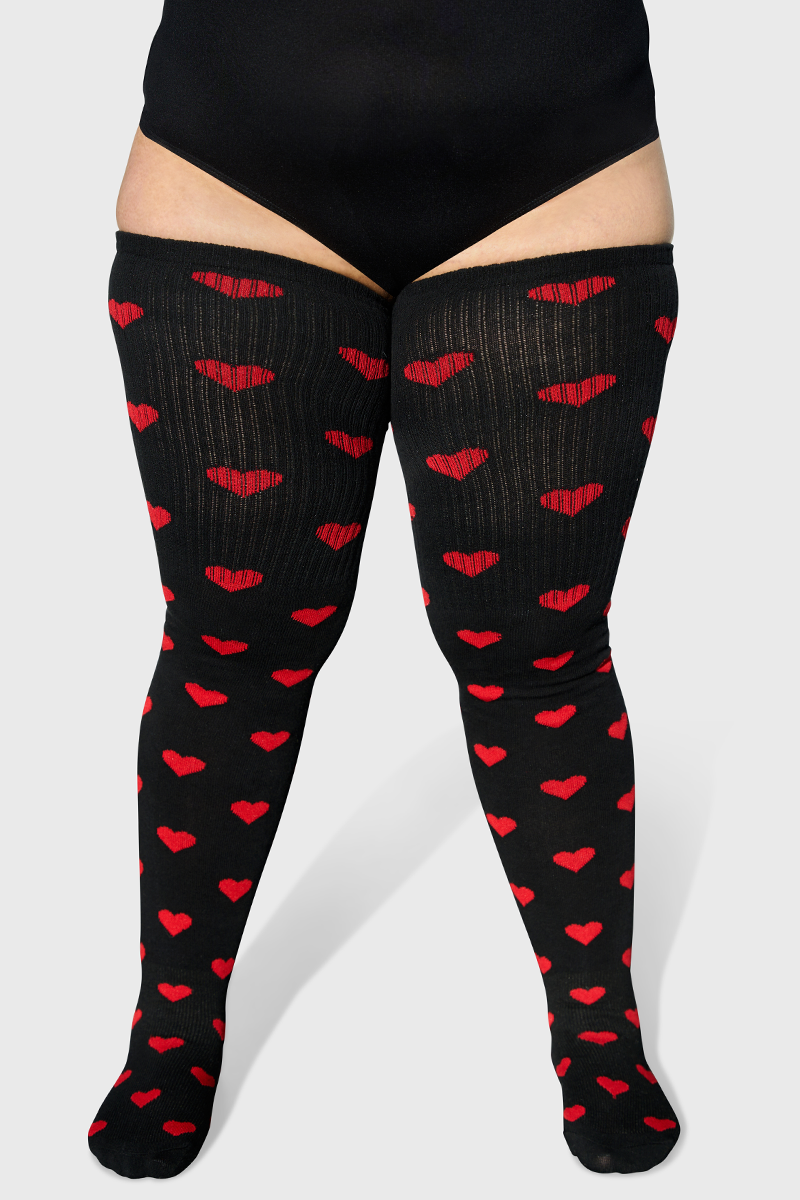 THUNDA THIGHS Tūbbies - Sweetheart - Black & Red Hearts