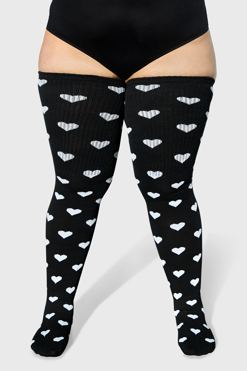 THUNDA THIGHS Tūbbies - Sweetheart - Black & White Hearts