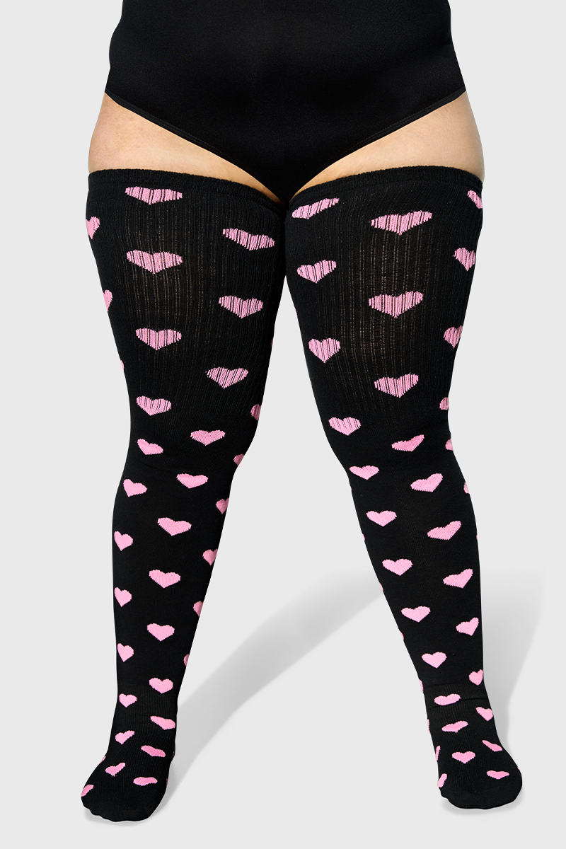 THUNDA THIGHS Tūbbies - Sweetheart - Black & Pink Hearts